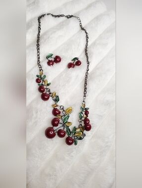 Cherry 🍒Necklace With Earrings SET New Without Tags